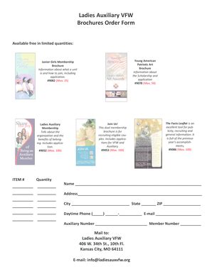 Fillable Online vfwvaaux Ladies Auxiliary VFW Brochures Order Form ...