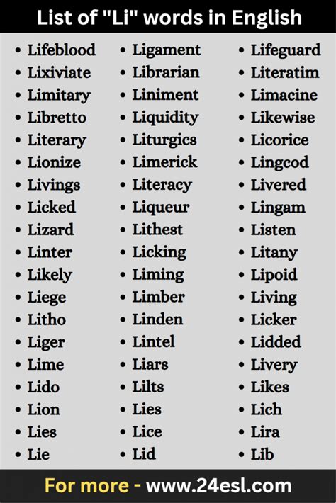List of "Li" words in English - 24esl.com