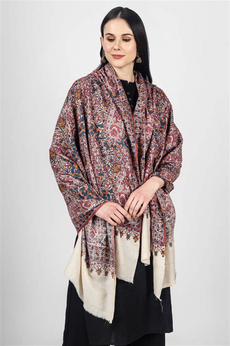 White Pashmina sozni paper mache jama shawl – Kepra