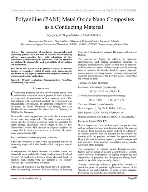Polyaniline (PANI) Metal Oxide Nano Composites as a Conducting Material | PDF