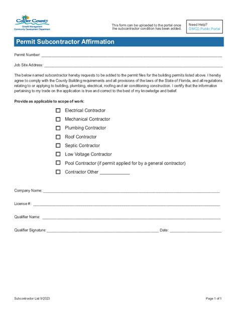 2023-2026 Form FL Permit Subcontractor Affirmation - Collier County ...