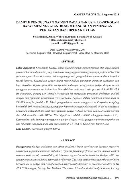 (PDF) DAMPAK PENGGUNAAN GADGET PADA ANAK USIA PRASEKOLAH DAPAT ...