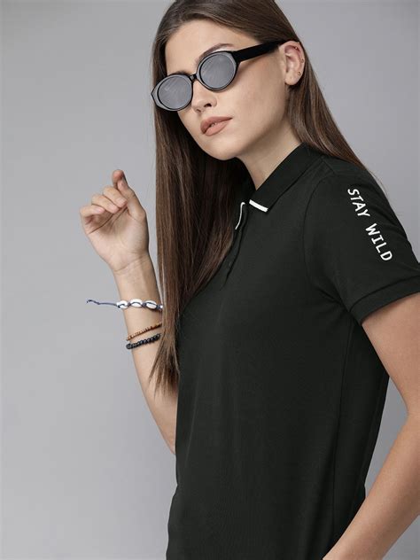 Roadster Women Black Solid Polo Collar T-shirt - Price History