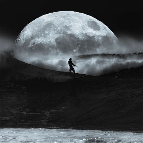 Download wallpaper 2780x2780 man, surfing, ocean, waves, moon, black ...