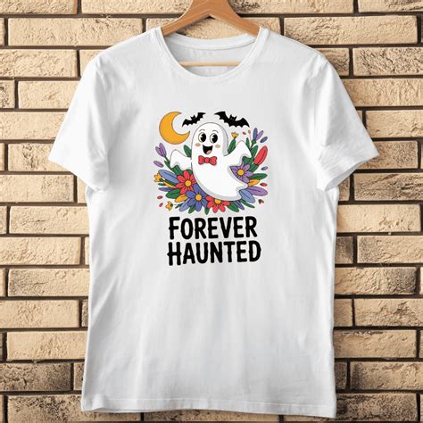 Cute Ghost with Floral Wreath T-shirt Design - MasterBundles
