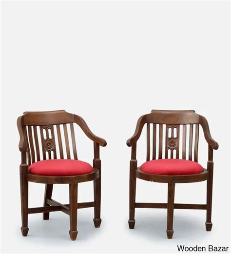 upholstered Teak Wood Arm Chair - Wooden Bazar