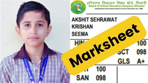 HBSE 10th Board Topper Marksheet - Haryana 10th Board Topper Marksheet ...