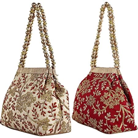 Kuber Industries Silk Embroidered 2 Pieces Women Potli Bag (Cream ...