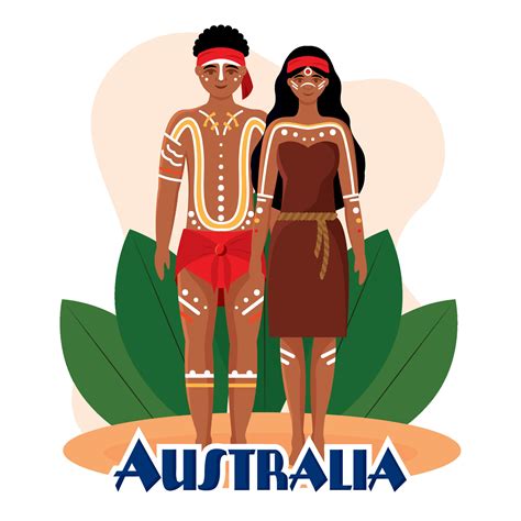 Isolated native couple australian characters with traditional clothes ...