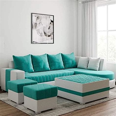 Taxzek L-Shape 6 Seater Wooden Sofa Set with Lounger+ Center Table ...