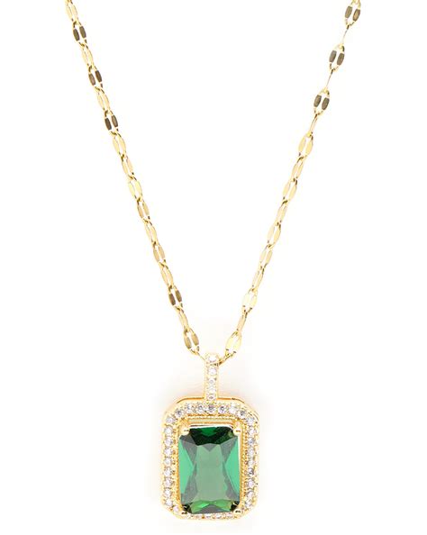 Gold Plated Green CZ Square Pendant and Chain – Carlton London Online