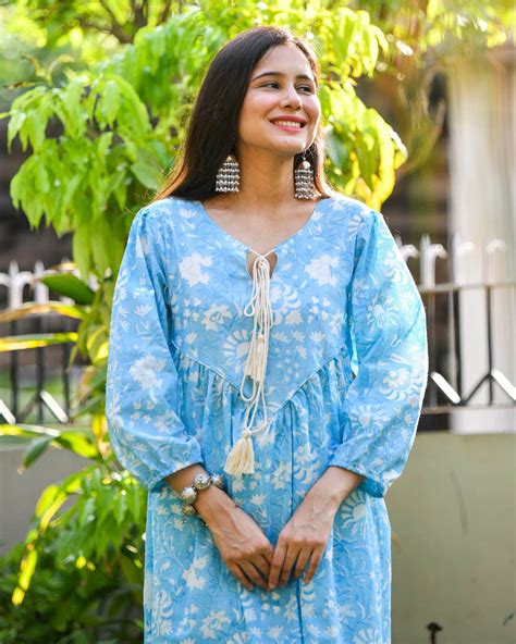 BLUE HANDBLOCK COTTON KURTA SET – Gulabi Dori
