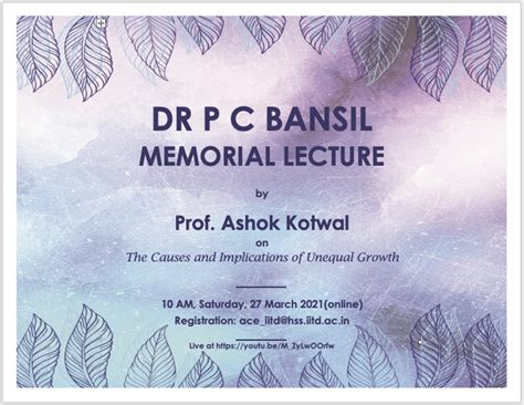 Third Dr P. C. Bansil Memorial Lecture | Humanities & Social Sciences