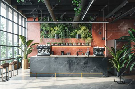 Modern office interior with bar counter coworking space and mockup wall ...