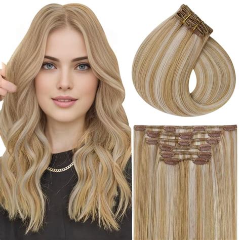 Amazon.com : Vivien Clip in Human Hair Extensions Light Blonde ...
