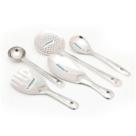 Coconut Serving Spoons (2 Rice Spoon, 1 Oval Spoon, 1 Jhara & 1 Laddle ...