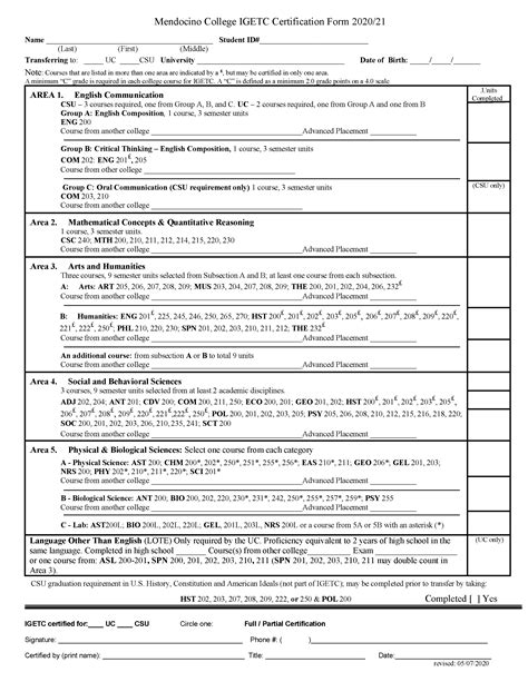 Intersegmental General Education Transfer Curriculum (IGETC) Worksheet ...
