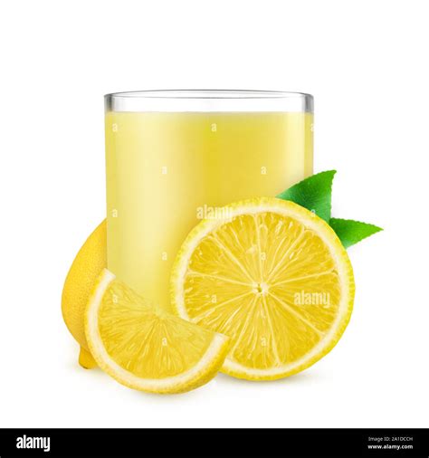 Glass of fresh lemon juice on white background Stock Photo - Alamy