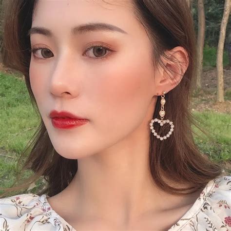 3連ハート パールロングピアス 韓国 オープンハート 量産型 ゆめかわ | Ruru &Suzaku