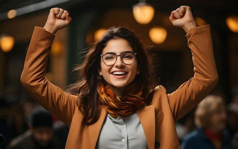 Joyful business woman freelancer entrepreneur smiling winning project ...