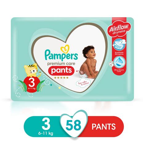 Pampers Premium Care Pants Size 3 (6-11kg) 58 Nappies, Airflow Skin ...