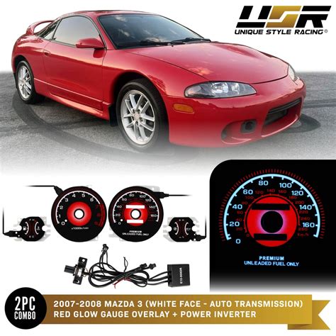 RED Glow Gauge Black Overlay For 95-99 Mitsubishi Eclipse GSX GST Turbo Cluster Parts for Sale ...