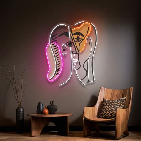 Man And Woman Faces Abstract Art LED Neon Sign Light – Neonzastudio