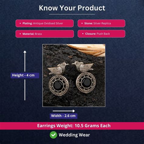 Bird Motif Oxidised Stud Earrings with Cabochon Stones – Sasitrends