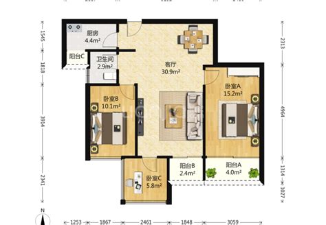 龙华花半里花园3室1厅1卫85.92㎡户型图_深圳龙华花半里花园户型图【深圳贝壳找房】