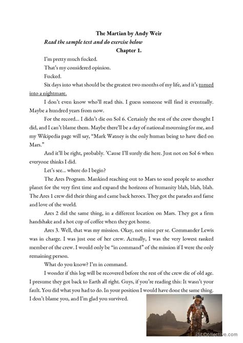The Martian. Reading Comperhension t…: English ESL worksheets pdf & doc