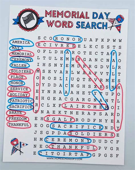 Free Memorial Day Word Search For Kids