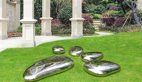 几何切面镜面不锈钢鹅卵石雕塑户外水池庭院景观高端艺术品石头块-淘宝网