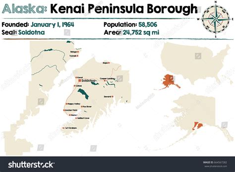 Vektor Stok Large Detailed Map Kenai Peninsula Borough (Tanpa Royalti) 664567282