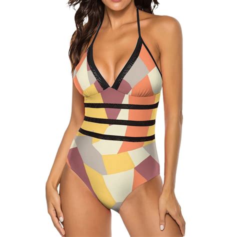 Color Block Swimsuit Gre Red Yellow One Piece Swimwear Push Up ...