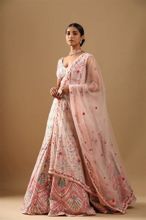 Peach Resham Embroidered Silk Bridal Lehenga – Rang Roop Online