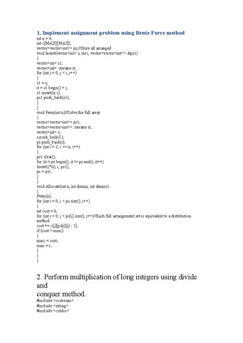 AA LAB Manual 2 SEM - Brute Force, Multiplication & Algorithms - Studocu