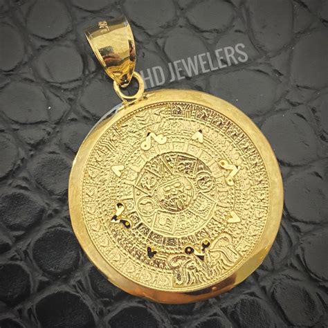 14K Gold Aztec Calendar Pendant