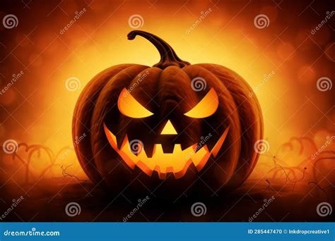 Spooky Halloween Pumpkin Jack-o-lantern Scary Face Silhouetted Against ...