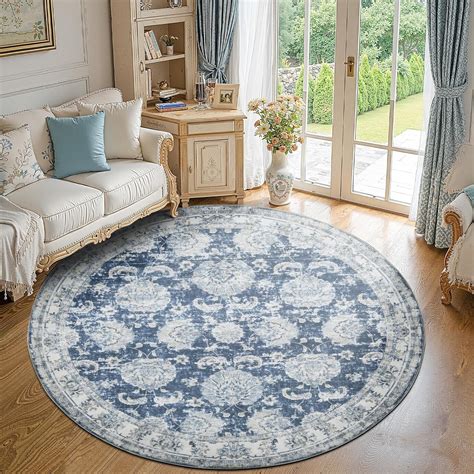 jinchan Round Rug 8ft Area Rug - Dark Blue Vintage Floor Mat Kitchen ...