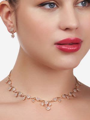 Buy Zaveri Pearls Rose Gold Cubic Zirconia Party Bling Necklace ...