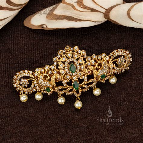 Premium Matte Gold Temple Hair Clip with Oval Stones - Sasitrends