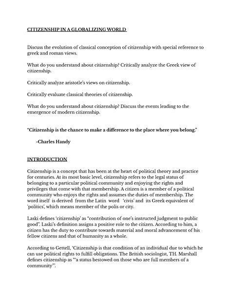 Citizenship IN A Globalising World - CITIZENSHIP IN A GLOBALIZING WORLD ...