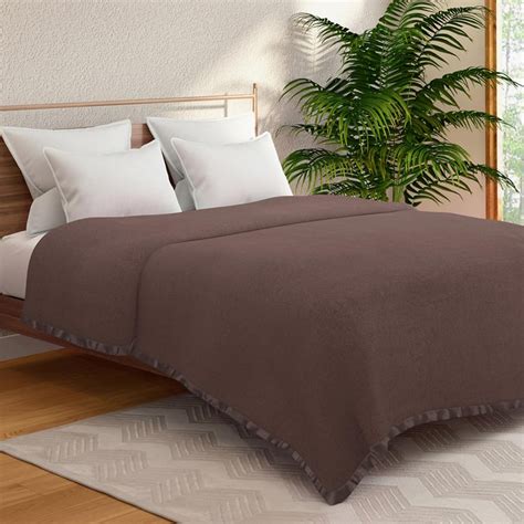 Buy PORTICO Unwind Brown Solid Cotton Double Blanket - 220 x 240 cm ...