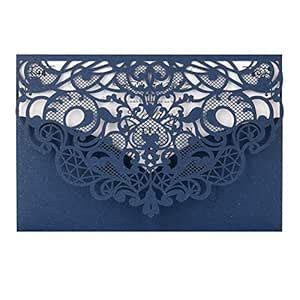 Navy Blue Laser Cut Wedding Invitations Kit FOMTOR Lace Wedding ...