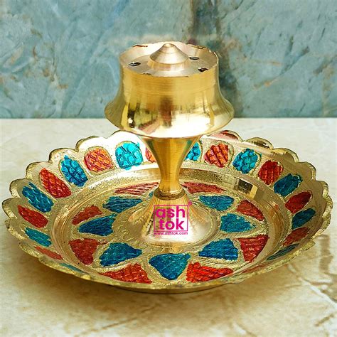 Brass Incense Stick Holder, Brass Agarbati Plate with Dhoop Holder – Ashtok
