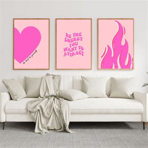 Pink Wall Art Set, Dorm Decor, Pink Prints, Be the Energy You Want to ...