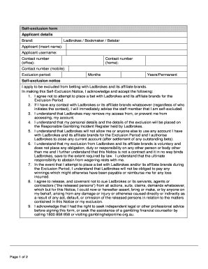 Fillable Online Self-exclusion form Fax Email Print - pdfFiller