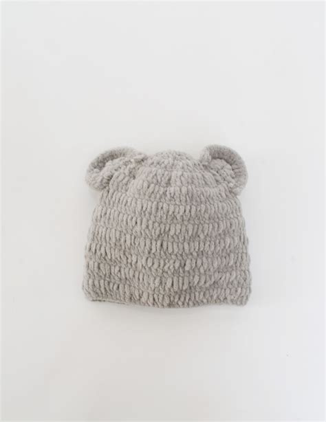 Woonie Handmade Bear Face Crochet Cap with Muffler - Grey