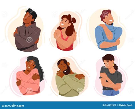 Set People Hugging Themselves. Self-embrace Concept Showing Importance ...