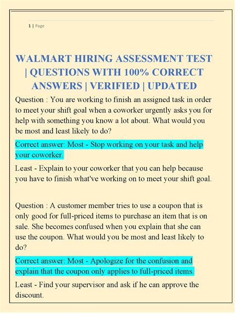 WALMART HIRING ASSESSMENT TEST | QUESTIONS WITH 100% CORRECT ANSWERS ...